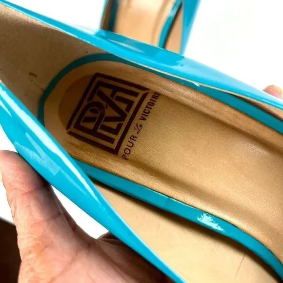 Pour La Victoire Elegant Blue Leather Platform Pumps - Picture 5 of 10